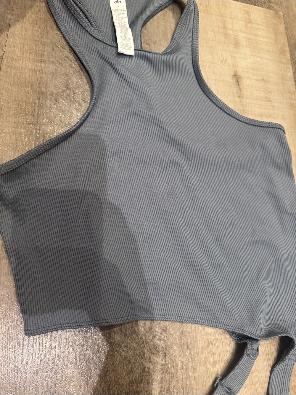 ALO Yoga Slate Ribbed Racerback Crop - Picture 3 of 6